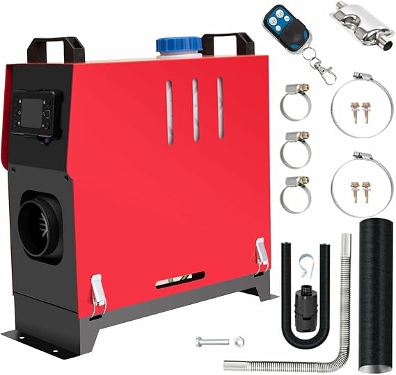 5-8KW Diesel Parking Heater 12V, All In One Diesel Air Heater, Diesel Parking Heater with LCD Thermostat Monitor & Remote Control Muffler for Cars, Buses, Trucks, Engineering Veh.(Red)