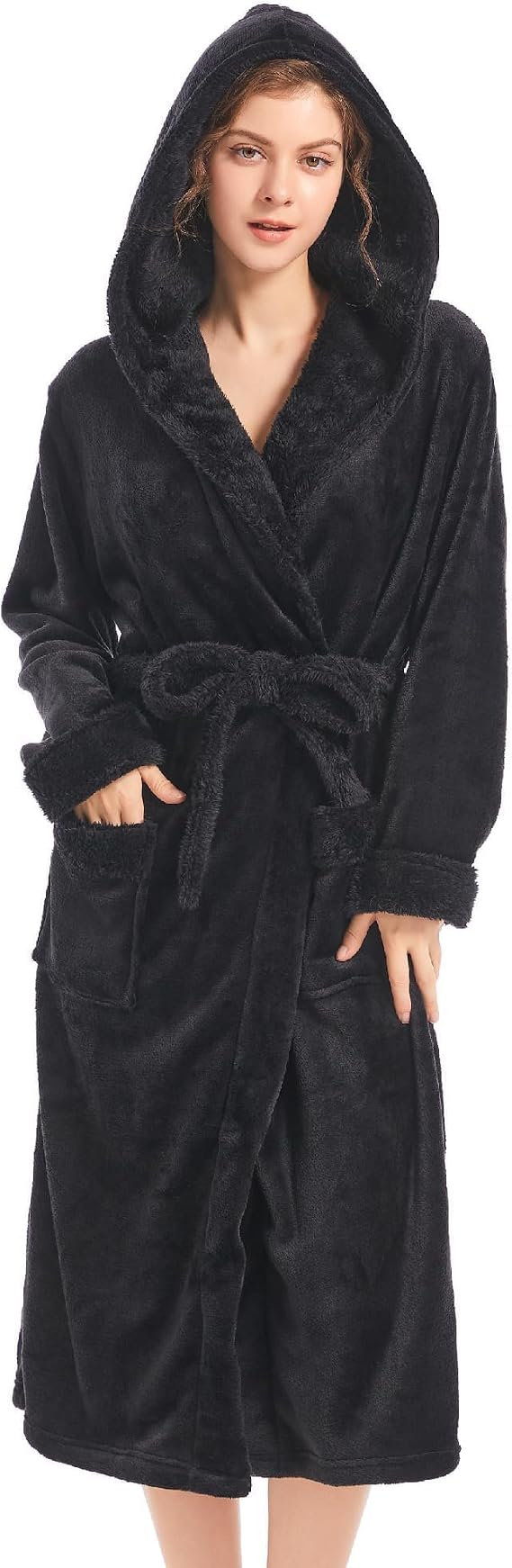 Inner Wish Women Hooded Plush Robe, Fleece Highly Absorbent Cozy Warm Bathrobe