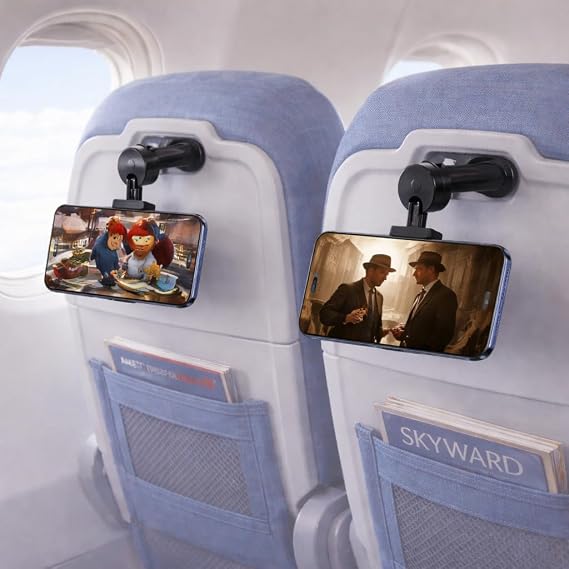 2 PACK Airplane Phone Holder Travel Essentials Accessories Universal Hands Free Cell Phone Stand Mount for Air Plane Table Seat Desk, Cruise, Car & Flight Mini Size for Vacation, iPhone, Samsung