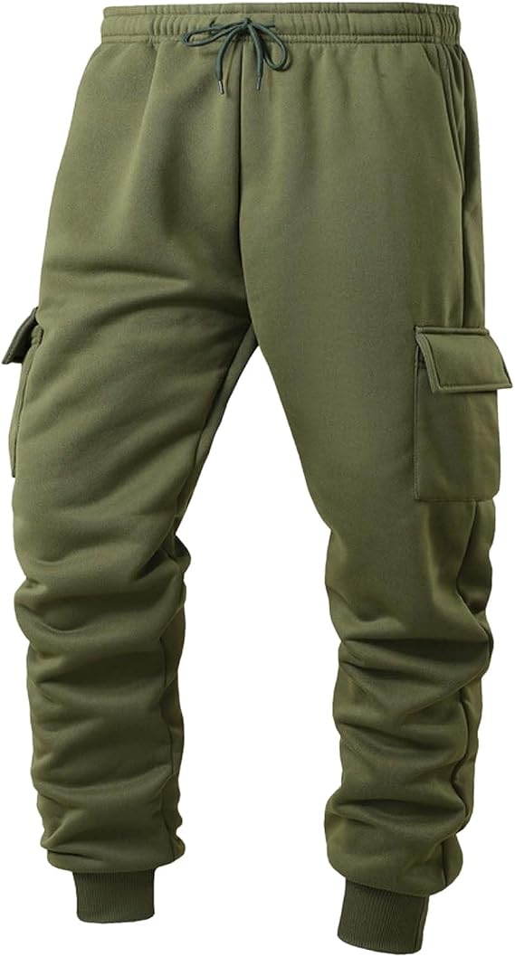 Mens Cargo Sweatpants Elastic Waist Heavyweight Fleece Jogger Pants Drawstring Baggy Comfy Sweatpants with Pockets