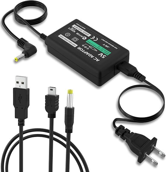 PSP Charger AC Adapter Power Cord 5V Replacement Compatible with Sony PSP 1000 PSP Slim & Lite 2000 3000 PSP-110 PSP-1001 Series PSP-1001, 2001,PlayStation 3001 E-1000 L-Shape