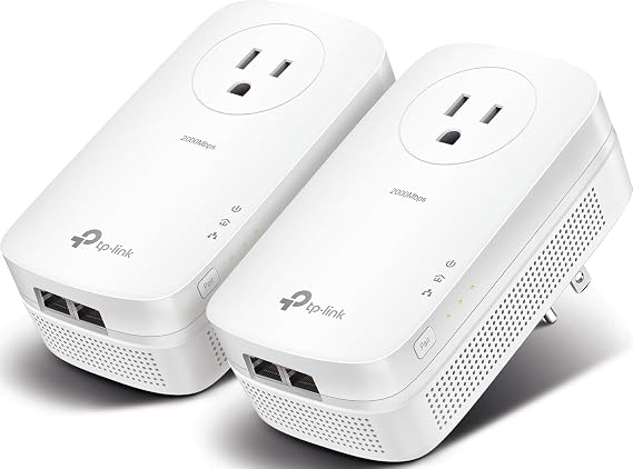 TP-Link AV2000 Powerline Ethernet Adapter, Passthrough, 2 Gigabit Ports | Powerline Network Adapter, 2x2 MIMO, Ethernet Over Power, Plug Pair & Play, Power Saving (TL-PA9020P KIT)