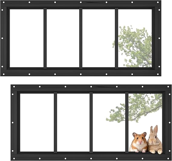 2-Pack Black Shed Transom Windows, 10 x 23 Inch Flush-Mount Tempered Glass | Flush-Mount Frame,Fixed Tempered Glass,Suitable for Chicken Coops, Playhouses, Garages and Barns