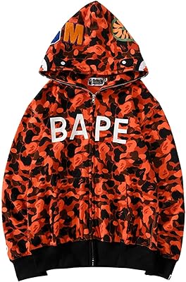 Boys Shark Camo 3D Printed Hoodie Sweatershirt Full Zip Jacket for Teenagers3Orange-2,X-Large