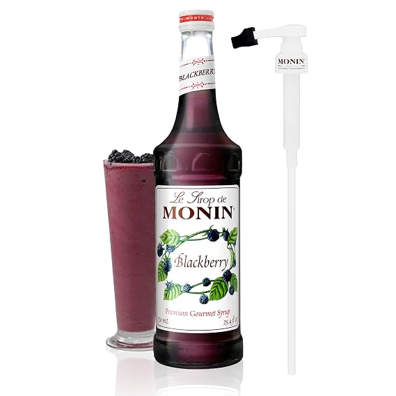 Monin - Blackberry Syrup with Monin BPA Free Pump, Boxed, Soft and Succulent, Great for Cocktails, Lemonades, and Sodas, Gluten-Free, Non-GMO (750 ml)