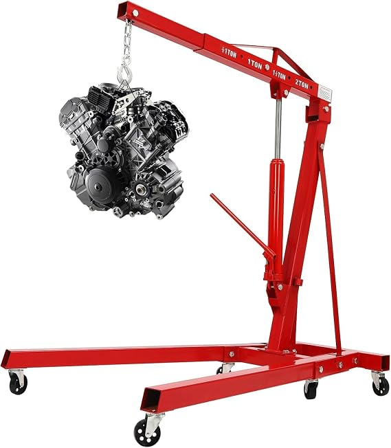 Engine Hoist, 2 Ton Engine Hoist, Folding hydraulic crane lift, Heavy-duty hydraulic engine crane with 6 casters, Engine lift lever for engine lift loading, Red (4409 lbs)
