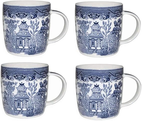 Churchill Blue Willow Mugs 11 oz, Set Of 4