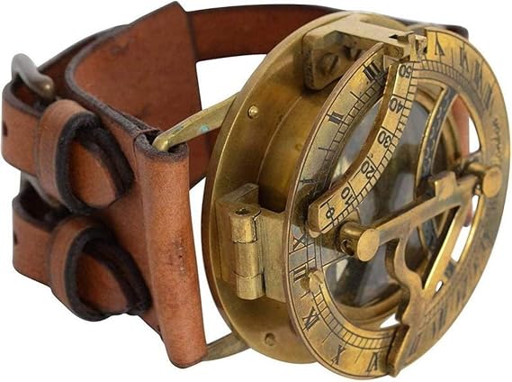 2.5 inch Brass Sundial Compass Wrist Watch for Men | Leather Bracelet | Nautical Collection