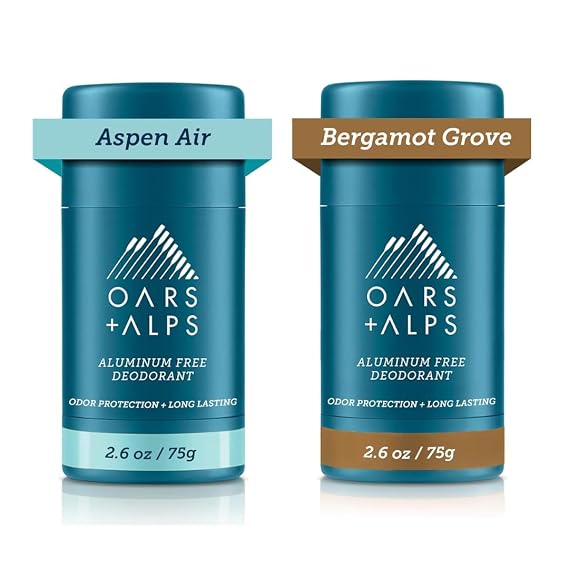 Oars + Alps Aluminum Free Deodorant Bundle for Men and Women, Valentines Gifts for Him, Dermatologist Tested and Made with Clean Ingredients, Vegan, Bergamot Grove & Aspen Air
