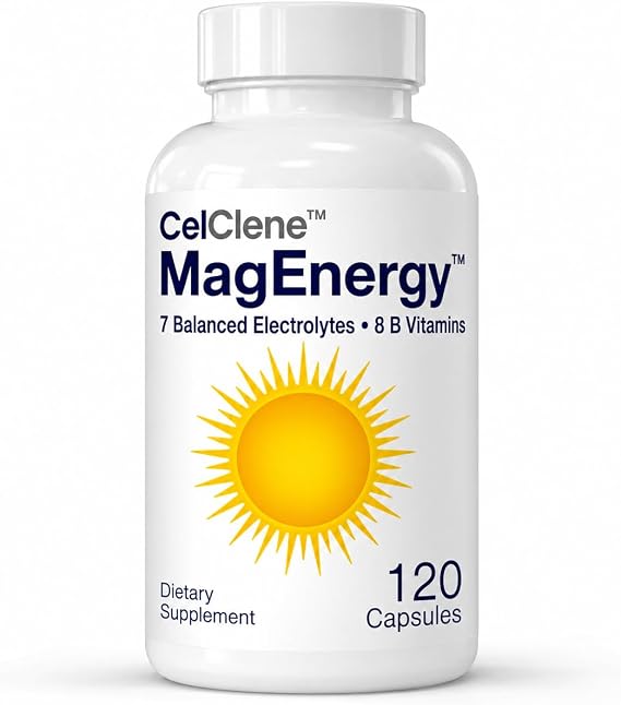 CELCLENE MagEnergy 7 Electrolytes, 8 Super B Vitamins, High Magnesium, High Methyl B12, Methyl Folate, D3/K2, Biotin, Zinc for Hydration, L-Theanine, Choline, Green Tea, Ginger Extracts