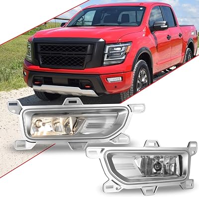Winjet OEM Fog Lights Replacement Fit For 2020-2025 Nissan Titan, Driver & Passenger Driving Fog Lamps w H8 Halogen Bulbs  Wiring Harness  Switch  Decorative Bezels Black Housing Clear Lens