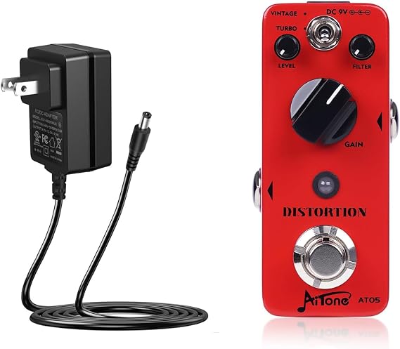 AITONE Distortion Pedal (AT-05) and DC 9V Power Supply (500mA) Adapter