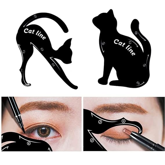 ZKTSRY 2 Pcs Cat Eyeliner Stencils, Matte PVC Material Smoky Eyeshadow Applicators Template Plate, Cat Shape Eye liner & Eye Shadow Guide Template Tool