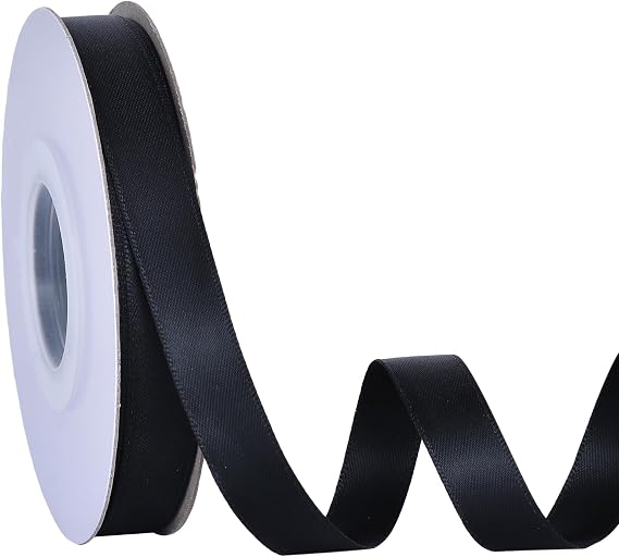Ribest Black Double Faced Satin Ribbon, 1/2 Inch Continuous 25 Yards | Polyester Ribbon for Crafts Gift Wrapping Bows Wedding Party Decoration