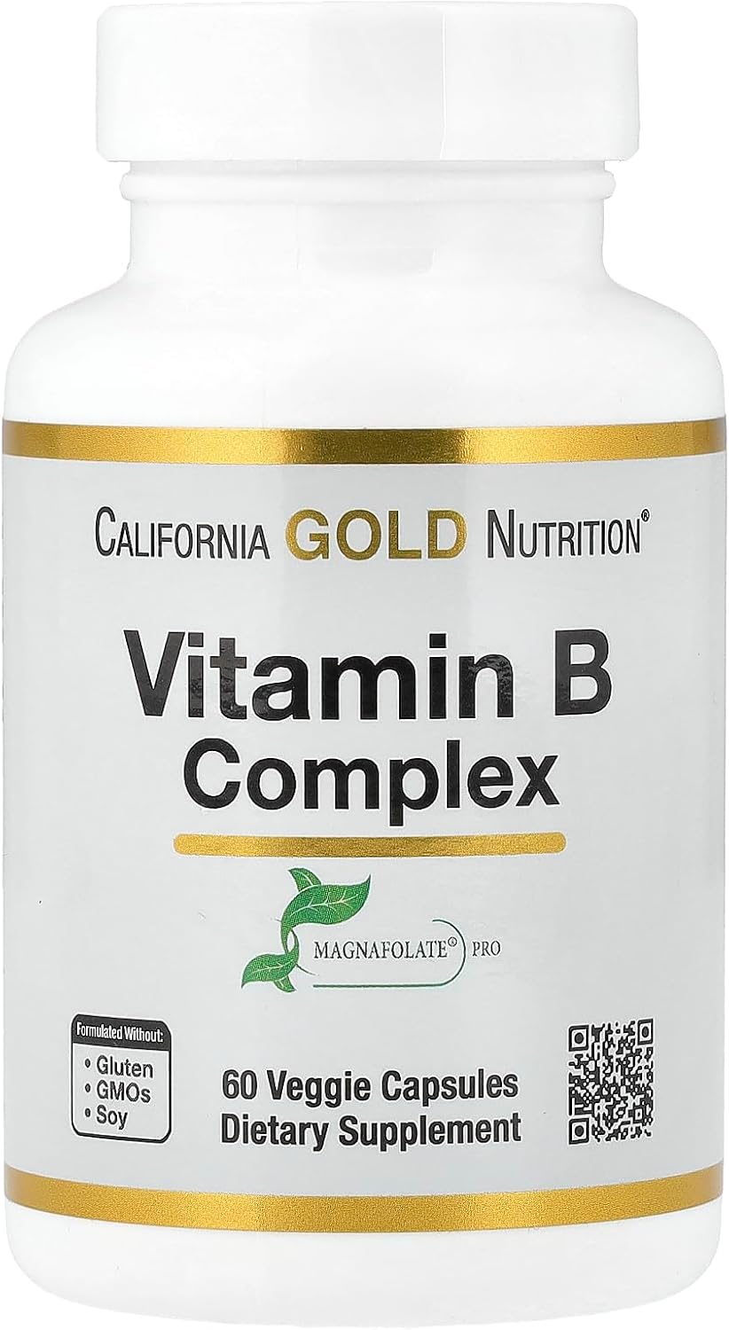 California Gold Nutrition, Vitamin B Complex, Folic Acid, Biotin, Pantothenic Acid, Vitamin B6, Veggie Capsules, 60 Veggie Capsules