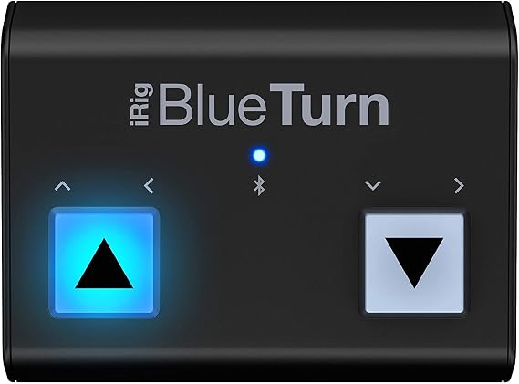 IK Multimedia iRig BlueTurn wireless page turner, backlit silent foot switches, Bluetooth LE, iPhone iPad Mac, pedal board with 3 mode configurations for sheet music, music stands, keynote controller