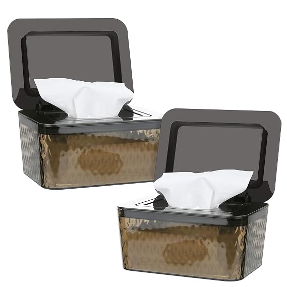 2 Pack Wipes Dispenser, One-Handed Operation Wipe Holder, Brown | Seal-Designed Wipes Container for Bathroom, Non-Slip, Keep Diaper Wipes Fresh