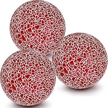 3 Pcs Mosaic Sphere Balls Decorative for Bowls,3.15 Inch Red Orbs Glass Balls for Centerpiece Bowls,Mosaic Sphere for Home Decoration Dining Table