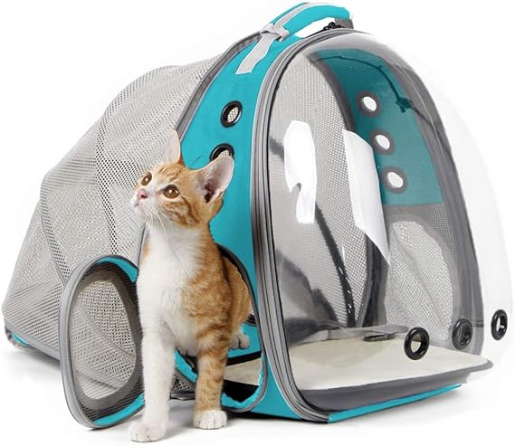 Cat Bubble Backpack Carrier, Back Expandable Clear Pet Bubble Backpack Carrier for Kitten Small Dog up to 5.5 kgs, Backpack for Cats