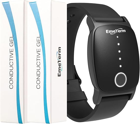 EmeTerm Explore FDA-cleared Anti-Nausea Wristband IP67 Waterproof Morning Motion Travel Sickness Relief Classic Strap Design (Galaxy Black-Extra 2pack Conductive Gel)