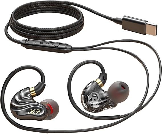 Dual Driver Wired Earbuds USB C in Ear Headphones with Microphone