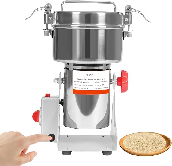 5000W Electric Grain Grinder, 1500g High Speed Multi-function Dry Food Mill with a filter, Stainless Steel Grain Grinding Machine with 180 Tilt for Grains Herbs Spices, Commercial & Home Use (1500g)