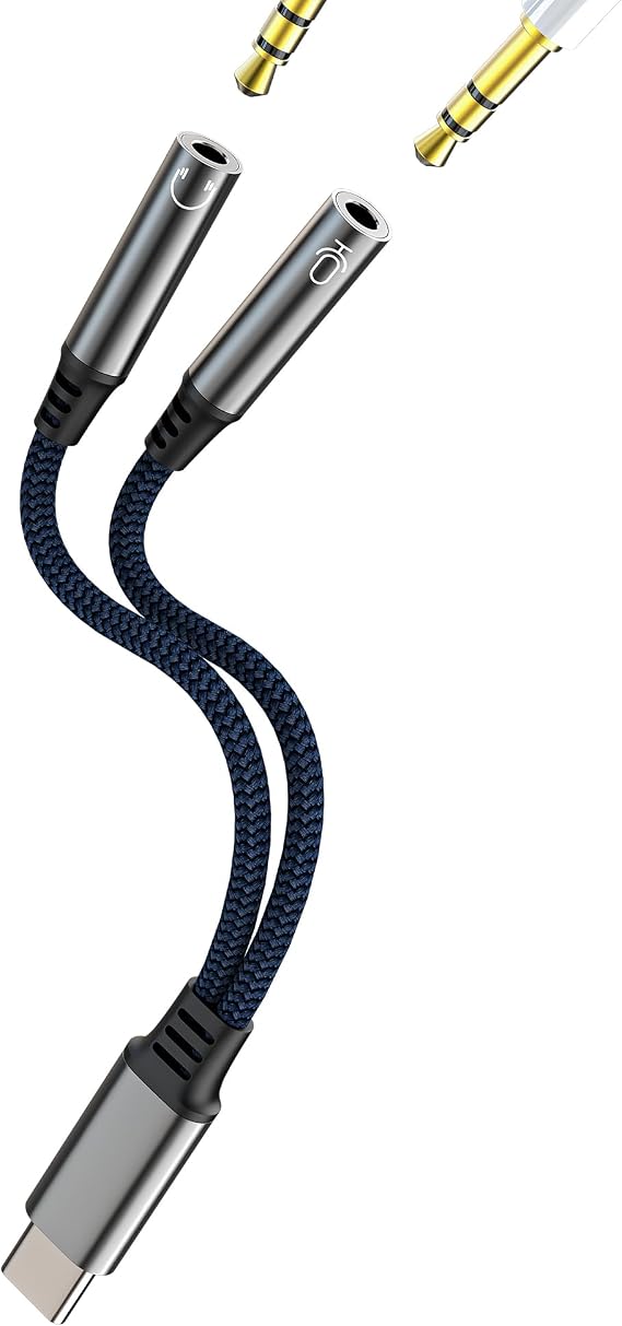 USB C to Dual AUX Audio Splitter(2in1)for Apple 3.5mm Headphone Microphone Jack Adapter for iPhone 16 Type C Earphone Dongle Compatible for Samsung for iPad Android Converter Car Auxiliary Accessories