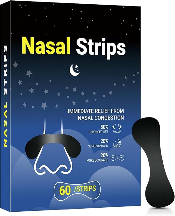 Nasal Strips for Snoring(60 Count),Extra Strength Nasal Strips for Breathing,Hypoallergenic Strong Nose Strips Tape, Boost Oxygen inhale, Improve Sleep Quality - Latex Free, Skin Safe Snoring Tape