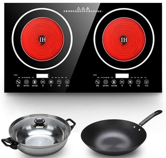 Double Induction Cooktop, Portable Induction Cooktop Electric Dual Induction Cooker Cooktop Digital Ceramic Black Crystal Panel Countertop Double Burner Safety 8 Gear Firepower 2400w(1200w+1200w) 110V