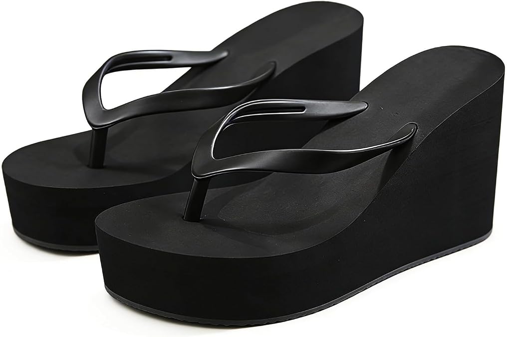 Wedge Flip Flops for Women Casual Comfortable Open Round Toe Slip On Platform High Heel Thong Sandals Lightweight Non-Slip Summer Travel Vacation Beach Clip Toe Slides