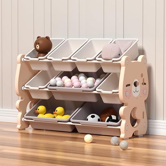 Childrens Toy Storage Unit - Kids Storage Boxes for Living Room, Bedroom, Playroom, Daycare, and School. Toys Storage Organiser (Light Pink - Small - Bear)