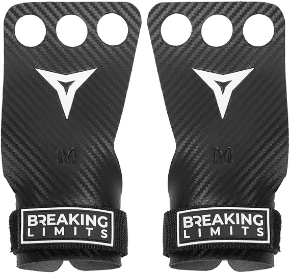 BREAKING LIMITS Crossfit Grips 3 Hole - Gymnastics Grips - Carbon Hand Grips - Calleras para Crossfit - Gymnastic Grip for Men & Women - Palm Guards for Pull-ups, Weightlifting, Calisthenics & WOD