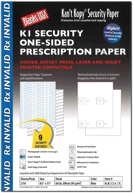 Blue Security Prescription Paper - 250 Sheets