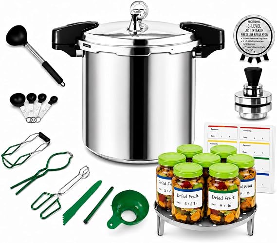 24QT Pressure Canner, 11-Piece Kit, Gas & Induction, 5/10/15 PSI Regulator