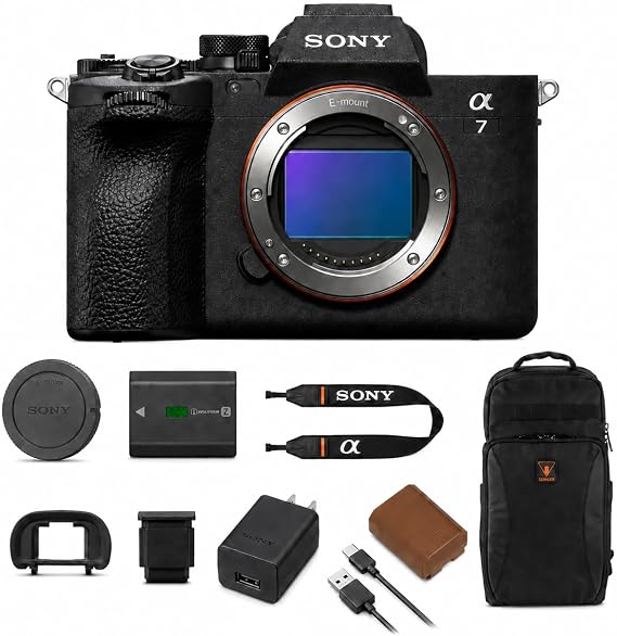 Sony Alpha a7 IV Full Frame Mirrorless Interchangeable Lens Digital 4K Camera, Black - Bundle with Extra Battery, Camera Backpack, Sony