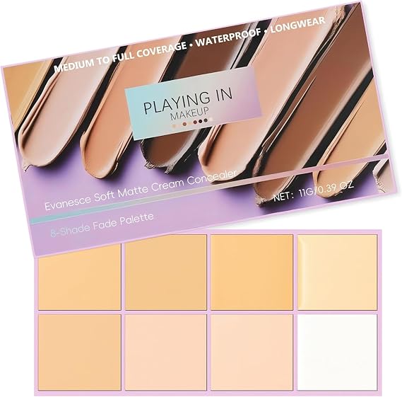 Soft Matte Cream Concealer 8 Shade Fade Palette, with Applicator Waterproof Full Coverage Cream for Blemishes & Cover, Long-Lasting Lightweight Formula Safe (Light color)