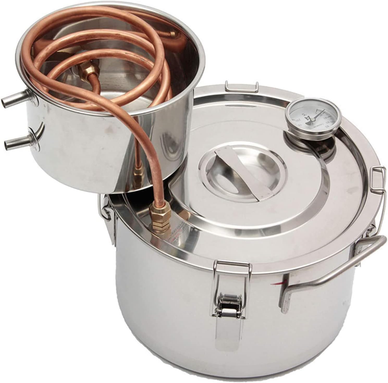Moonshine Still, Alcohol Water Distiller, 2 Stainless Steel Pots with Built-in Thermometer for Home Brewing,10l3gal