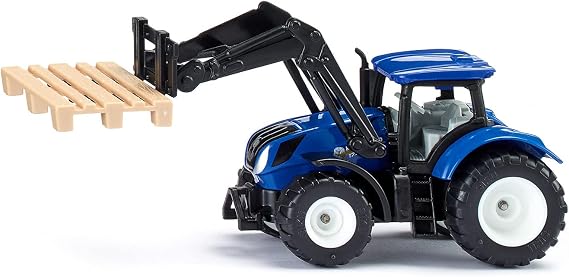 Siku 1544, New Holland Tractor with Pallet Fork and Pallet, Metal/Plastic, Blue, Toy Tractor for Children, Movable Front Loader