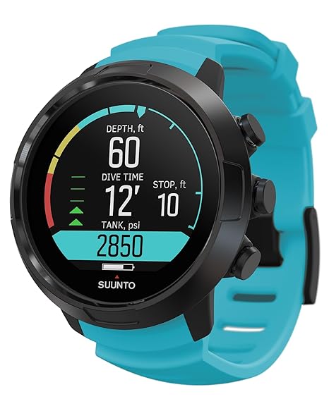 SUUNTO D5 Dive Computer with Color Screen and Exchangeable Straps, Aqua Blue | Wireless Tank Pressure Support, Vibration Alarm, Digital Compass, Extensive Scuba&Freedive Features, Up to 12H Diving Time
