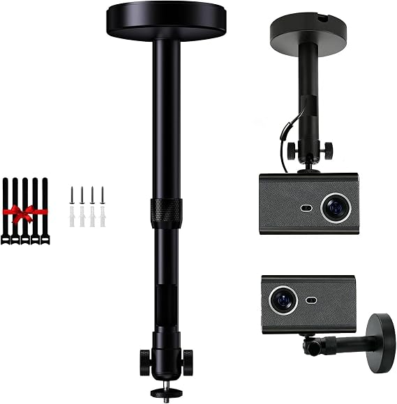 DAWASAPAT Ceiling Projector Mount Bracket Matte Black, 360 Rotation & 90 Tilt, Adjustable 9"-15" Length, 14-Inch Screw