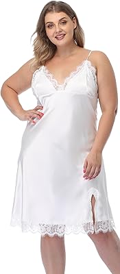 Corset Outlet Womens Plus Size Sexy Lingerie Satin Lace Chemise Spaghetti Straps Nightgown Full Slips V Neck Sleepwear Nightgown