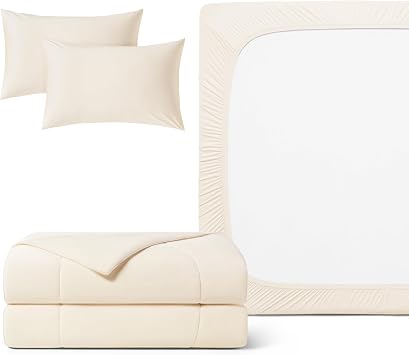 REST Buy 2 GET 35 Percent Off: Evercool Comforter Plus 3PC Starter Sheet Set Bundle, in Snow Ivory, Cali King Size