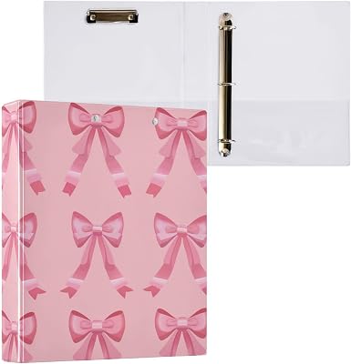 3 Ring Binder Cute Pink Bow 1.5 Inch, Coquette Binders with Clipboard and PVC Pocketsv, Fits 8.5x11 Paper for School Office Supplies 1 Pack