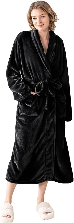 Robes for Women Premium Plush Fleece Long Bathrobe for Women with Shawl Collar, Soft Warm Womens Robe