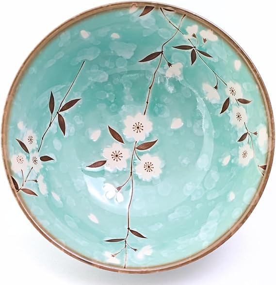 Japanese Ramen Bowl [Light Blue Cherry Blossoms], 6.6-inch Ceramic Noodle Bowl, Made in Japan Perfect for Ramen, Pho, Udon Instagram-Worthy Giftable Tableware