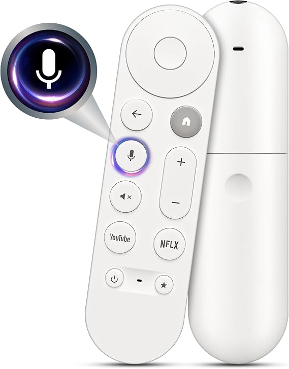 Vocie Remote Control for Google Chromecast, for Google TV Streamer 4K/HD | for Google TV with Snow Chromecast 4K/HD & Google TV Streamer 4K Replacement, 2 Shortcuts, ABS materials