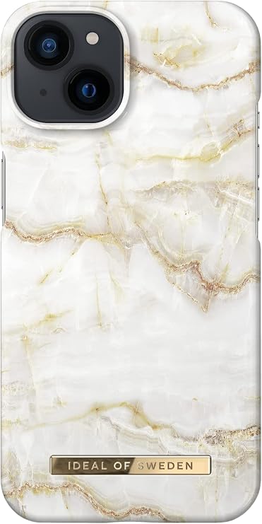 IDEAL OF SWEDEN Mobile Phone Case for iPhone 13 (Microfiber Lining, Qi Wireless Charger Compatible) (Golden Pearl Marble)