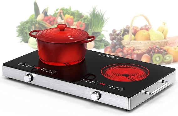 VBGK Electric Cooktop,110V 3000W Electric Stove Top with Knob Control,9 Power Levels, Kids Lock & Timer,LED touch control,Overheat Protection Electric stove,24 Inch desktop 2 burner