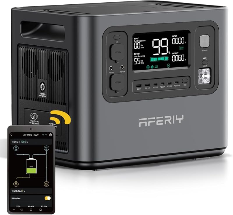 AFERIY P210 Solar Generator 2048Wh Portable Power Station 2400W (4800W Peak