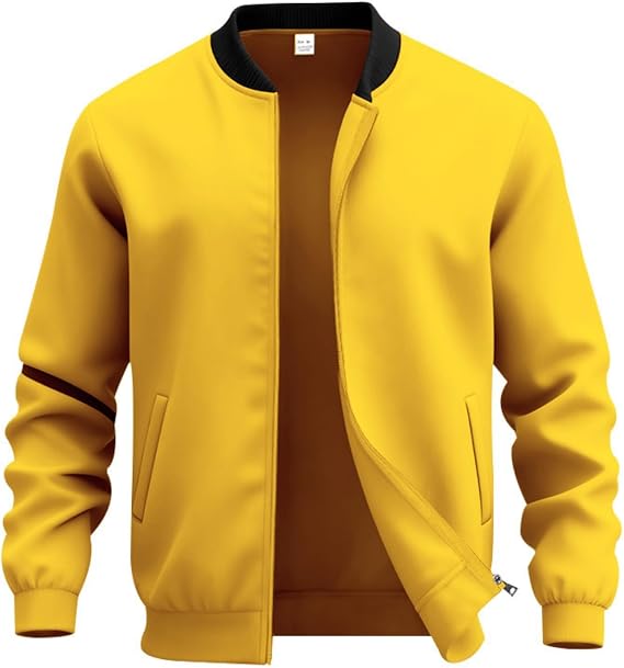 Full Zip Bomber Jackets for Men Long Sleeve Sport Baseball Jacket Spring Zipper Bomber Stand Collar Fall Windbreaker